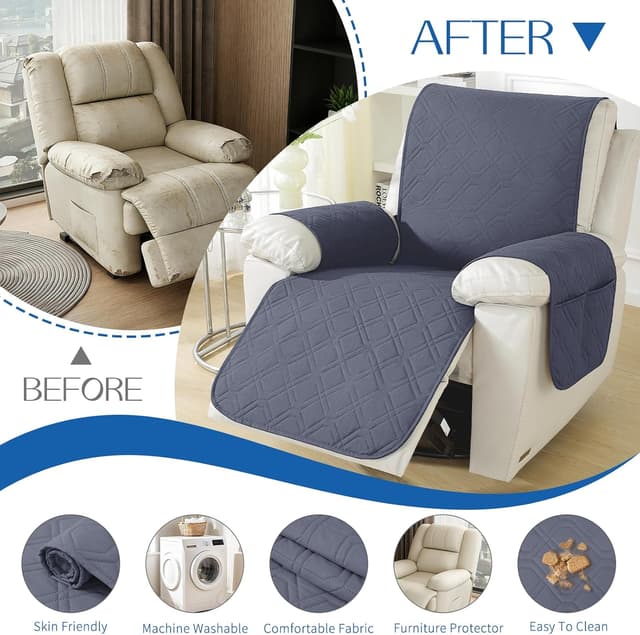 Detalle de YSTELLAA Copripoltrona Relax reclinabile grande, impermeabile, universale a 1 posto (grigio-blu)