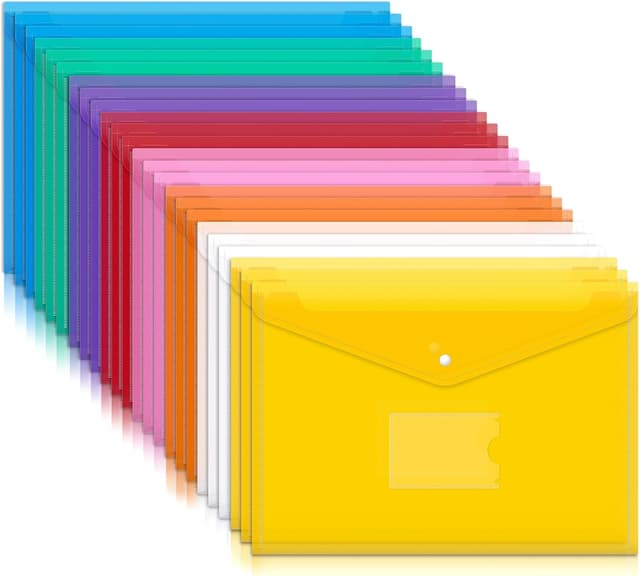 Detalle de Mutsitaz 24er Set A4-Dokumententaschen mit Druckknopf – bunte Kunststoffhüllen, 8 Farben