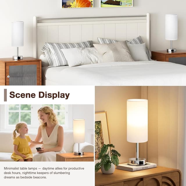 Detalle de Aooshine White Bedside Lamps Set of 2