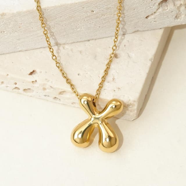 Detalle de Viwind Buchstaben-Anhänger Halskette für Damen (18k Gold) – A-Z Bubble Letter, 48 cm verstellbar, mit Geschenkbox