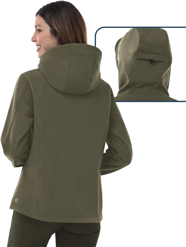 Detalle de Outdoor Ventures Damen Softshelljacke wasserdicht & winddicht mit Kapuze – Übergangs- und Funktionsjacke