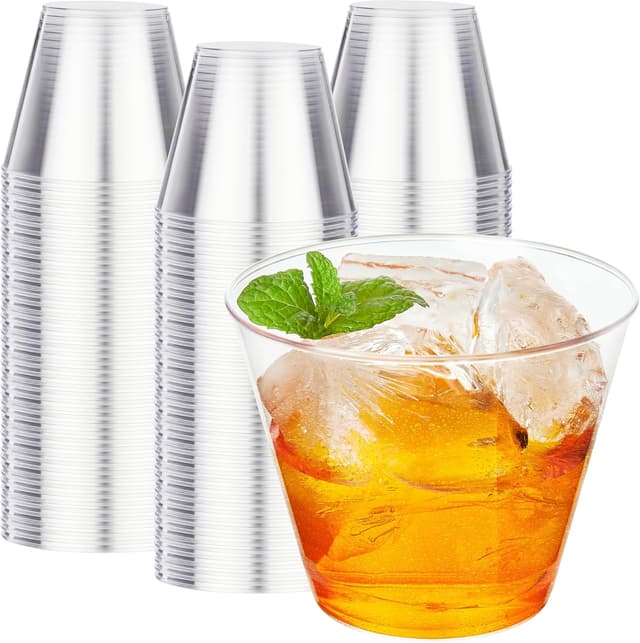 Detalle de RACETOP 200 Pack 9 oz Clear Plastic Cups for Parties, Disposable Clear Cups for Wine & Cocktails
