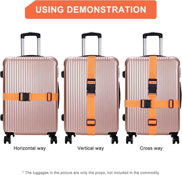 Detalle 2 de Vinabo einstellbarer Koffergurt-Set (4 Stück) mit farbigen Kofferanhängern zum schnellen Wiederfinden