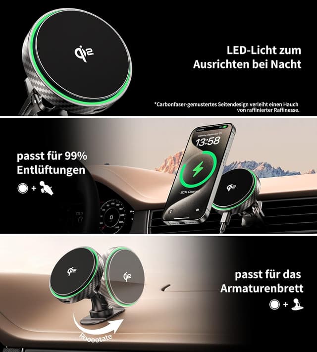 Detalle de GuMosh Qi2 Caricatore Wireless Auto MagSafe per iPhone
