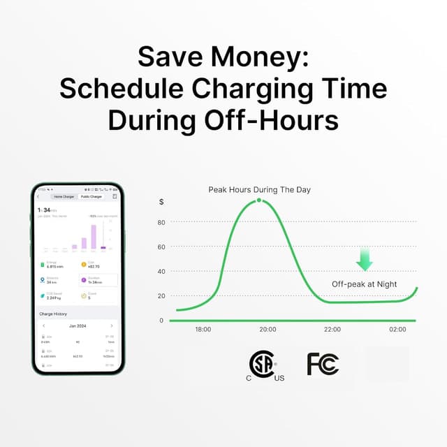 Detalle de Autel MaxiCharger Level 2 EV Charger (up to 50Amp, 240V) with J1772, Wi‑Fi/Bluetooth, Hardwired 25‑Foot Cable