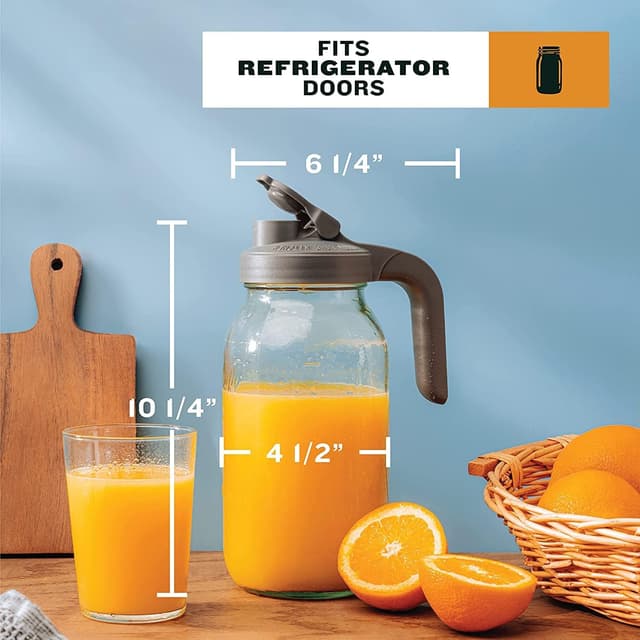 Detalle de County Line Kitchen Glass Mason Jar Pitcher with Lid (Wide Mouth, 2 Quart / 64 oz) – Leak Proof Cold Brew & Sun Tea Pitcher, Gray
