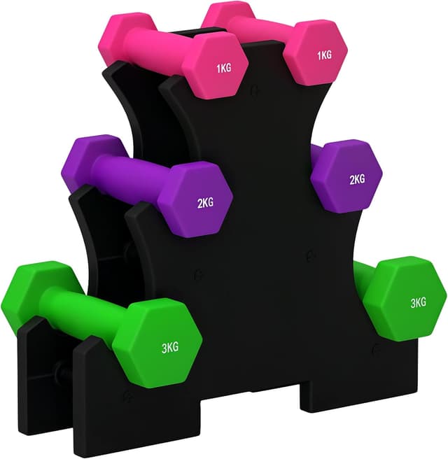 Detalle de SPORTNOW Ensemble haltères hexagonaux 12 kg avec support