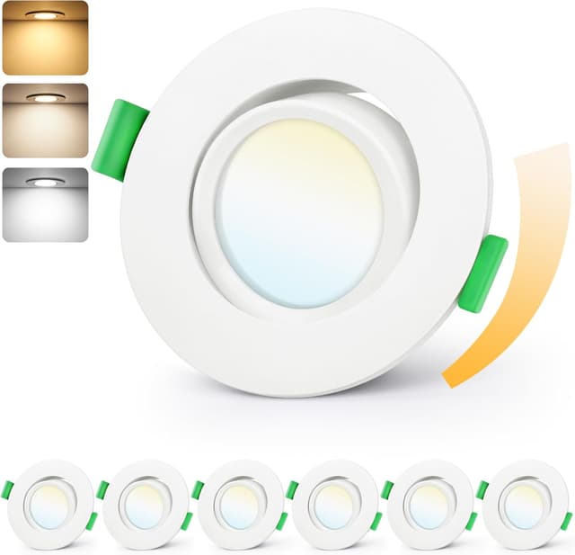 Detalle de GeyouLux LED Einbaustrahler 230V dimmbar 68 mm (6er-Set) mit 3CCT, IP44 und 45° schwenkbar