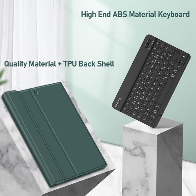 Detalle de FINTIE Tastatur Hülle für iPad 10,2 Zoll 7./8./9. Gen. (2019–2021) mit QWERTZ, Pencil-Halter & abnehmbarer Bluetooth-Tastatur – Dunkelgrün