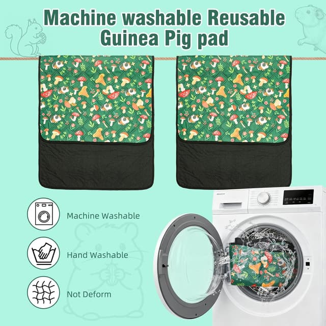 Detalle 1 de HOZKUY 2-Pack Guinea Pig Cage Liners & Bedding (18"x24") – washable, reusable, leakproof pee pads with non-slip base