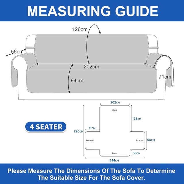 Thumbnail 2 de YSTELLAA copridivano impermeabile 4 posti con braccioli, antiscivolo e antigraffio (blu/grigio)