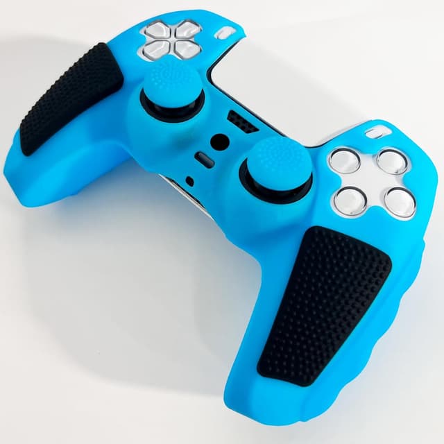 Detalle de HLRAO Glow in the Dark PS5 Controller Skin (Blue) with Anti-slip Silicone Cover & Glowing Thumb Grips