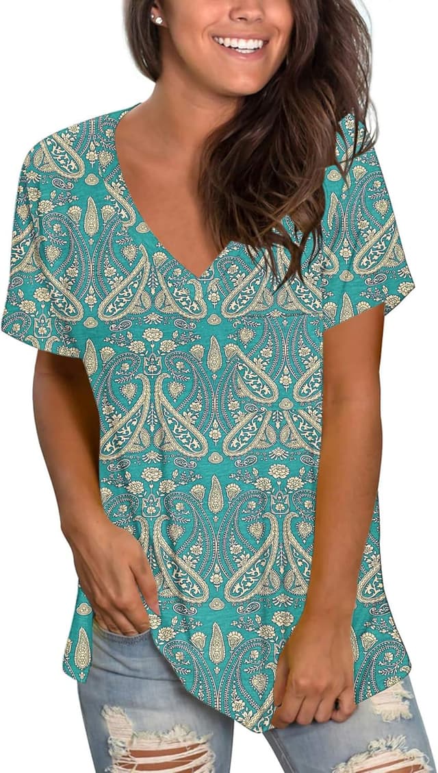 Thumbnail 6 de MOLERANI t-shirts pour femmes à col en V, manches courtes basiques (60% polyester, 5% élasthanne)