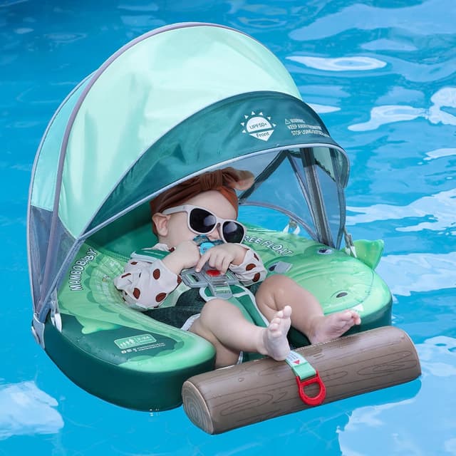 Detalle de Mambobaby Float Add Tail Baby Swim Float with Canopy (Crocodiles) — Non-Inflatable Infant Trainer