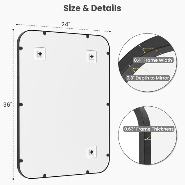 Detalle de Pocetry 2-Pack 24x36 in Matte Black Bathroom Vanity Mirrors (HD Shatterproof Glass, Rustproof)