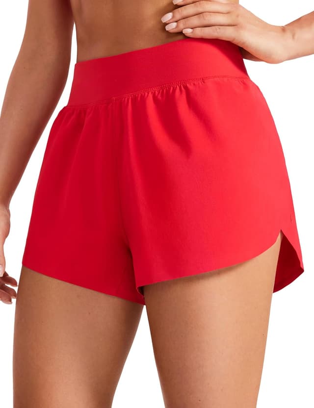 Detalle de CRZ YOGA Women’s High Waist Running Shorts with 3'' mesh liner and high split