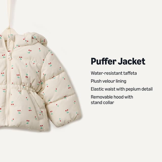 Detalle de Amazon Essentials x Sofia Grainge Water-Resistant Hooded Puffer Jacket for Girls (Regular Fit)