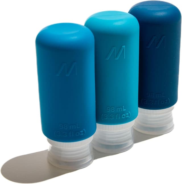 Detalle de Muitomas flaconi da viaggio da 98 ml con custodia trasparente in silicone (3 pezzi) blu ottanio