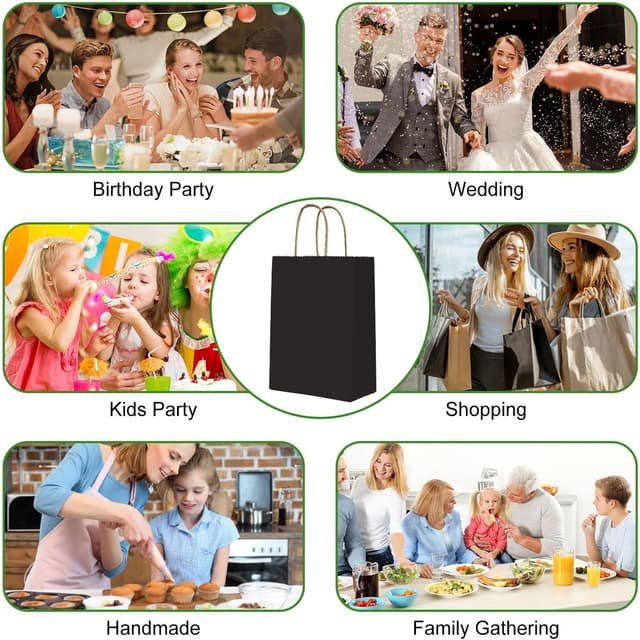 Detalle de Gucass 50er Set Mittelgroße Papiertüten mit Henkel (Schwarz Kraft), 21×11×27 cm