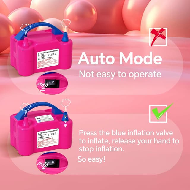 Detalle 2 de HXHWISE Electric Balloon Pump (220V 600W) with Double Nozzle for Party Decorations – Rose Red
