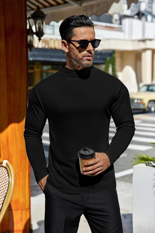 Detalle 2 de Ekouaer Men’s Mock Turtleneck Long Sleeve Thermal Undershirt (Micro Fleece) – S to XXXL