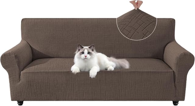 Detalle de YSTELLAA Housse de canapé extensible 2 places antidérapante antisalissure avec accoudoirs – café clair