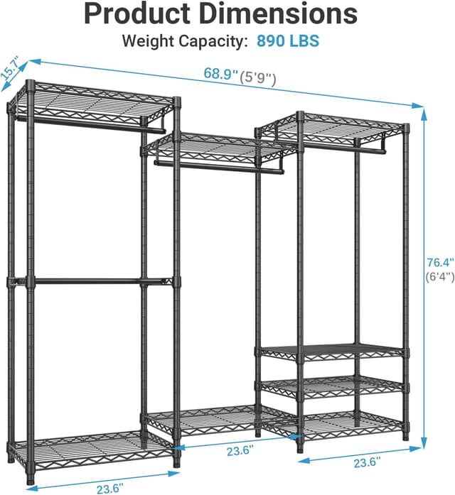 Thumbnail 4 de VIPEK V5 Portable Closet Rack with 4 Rods, 8 Shelves, 890LBS