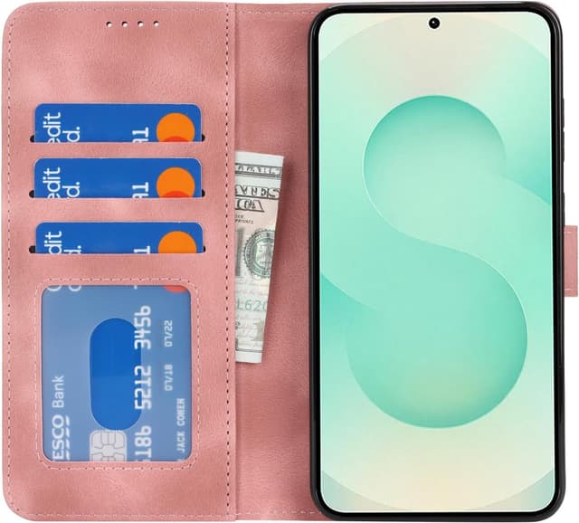 Detalle 2 de Zouzt Hülle für Samsung Galaxy S25 Plus – stoßfeste PU-Leder Flip Wallet mit Kartenhalter und Standfunktion