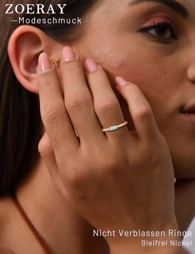 Detalle 2 de ZOERAY Goldring 18K Vergoldet mit Aquamarin