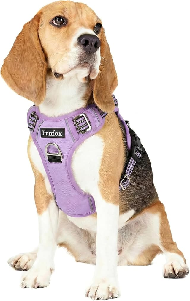 Detalle de Funfox Dog Harness Medium (Purple M) No Pull Harness with Front Clip & Vertical Handle