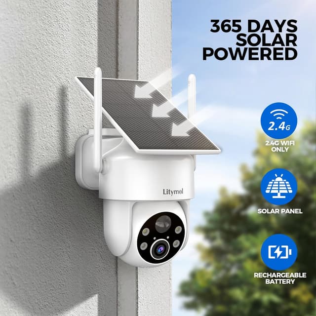 Detalle de LITYMOL 2K 360° Wireless Outdoor Security Cameras (Solar, 2-Way Audio, AI Detection)
