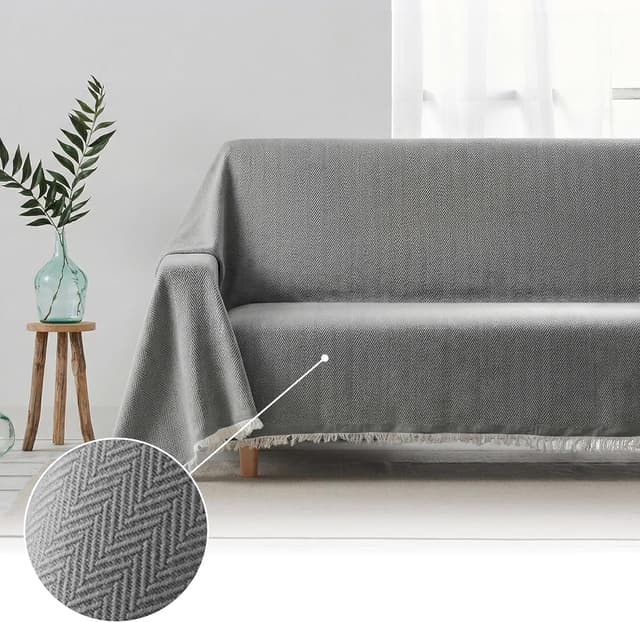 Detalle de Textilhome Copridivano e Copriletto Multiuso Modello Martina “plaid/foulard” 130x180 cm – grigio scuro, certificato OEKO-TEX