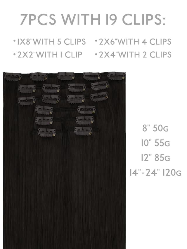 Detalle 2 de WENNALIFE Clip-in Echthaar Extensions (Remy), 7-teilig, 30 cm, #1B Natürliches Schwarz