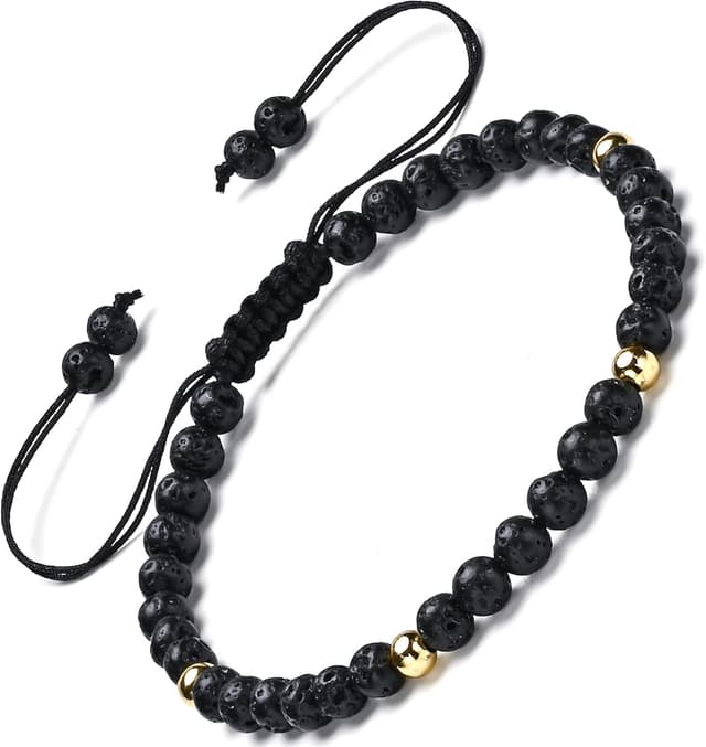 Detalle de Apocalyptic-K Damen Fußkettchen mit Naturstein-Perlen (4 mm) aus 925 Silber/Gold, handgewebt