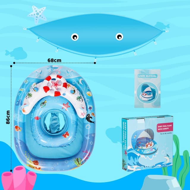 Detalle de ACELlFE Baby Swimming Float with Canopy UPF 50+ and Adjustable Safety Seat (3–36 months)