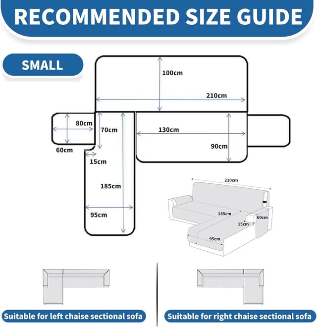 Detalle de YSTELLAA Copridivano impermeabile per chaise longue angolare reversibile (2 posti con penisola, L 210 cm) nero