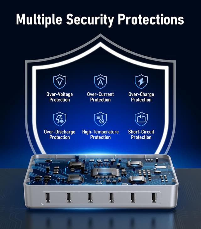 Detalle de CREATIVE DESIGN 6 Port Charging Station (50W) with 6 Short Cables, Silver