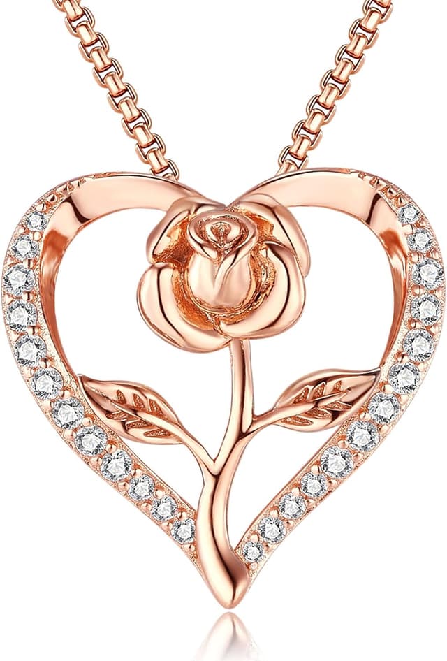 Detalle de Lyniuoy Rose Heart Necklace for Women – 18K Rose Gold Plated Pendant with Cubic Zirconia