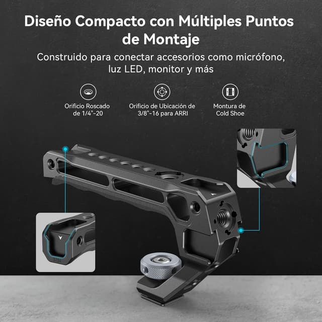 Detalle 2 de SMALLRIG Top Handle Lite con 5 Cold Shoes y Adaptador 🎥