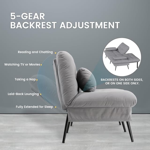 Thumbnail 3 de COMHOMA Divano Letto Pieghevole con Schienale Regolabile a 5 Posizioni e Schiuma ad Alta Densità (Grigio)
