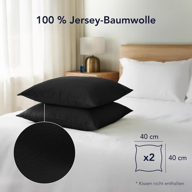Detalle de Dreamzie Kissenbezug 40x40 cm (Set mit 2) aus 100% Jersey-Baumwolle – schwarz