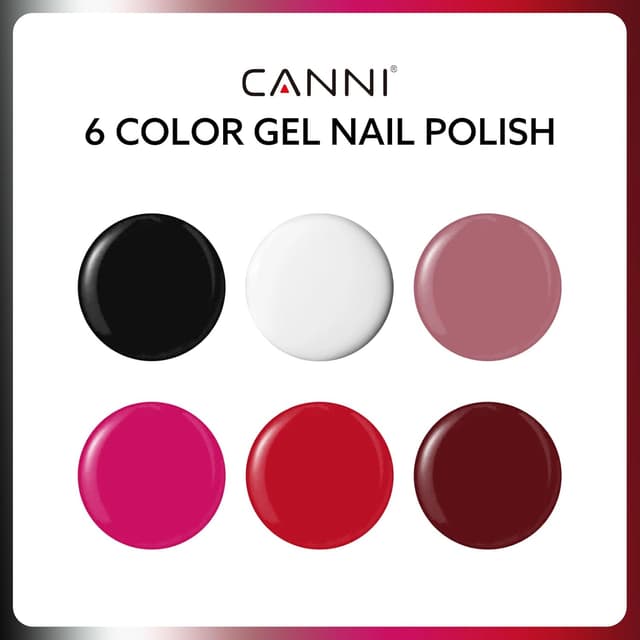 Detalle 2 de CANNI 9ml Hema-Free Gel Nail Polish Set (6-Piece) — White, Black, Burgundy, Red, Purple, Nude