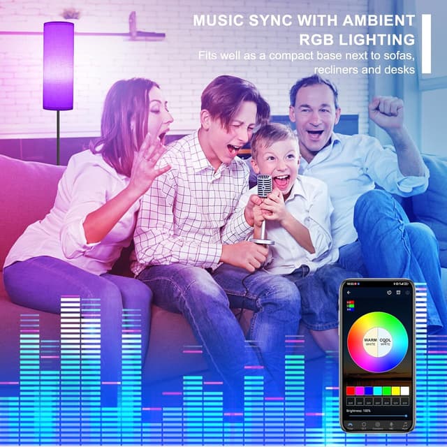 Detalle 1 de Frideko Floor Lamp with RGB Smart LED Bulb, Remote, Foot Switch & Timer (Beige shade)