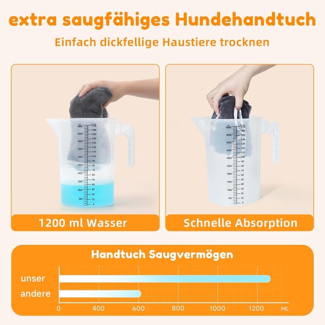 Detalle 2 de 2er-Set Hunde-Handtücher aus Mikrofaser (extra saugfähig), mit Aufhänge-Schlaufe – für kleine bis große Hunde