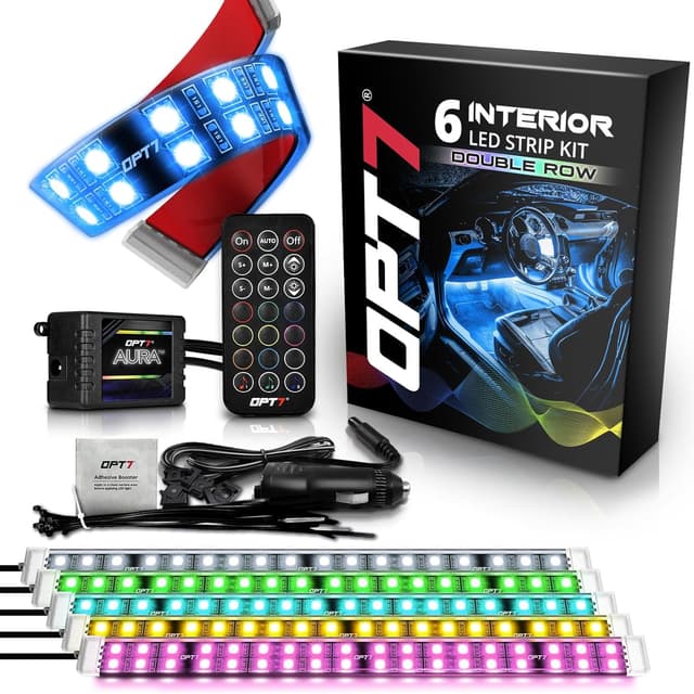 Detalle de OPT7 Aura Double Row Car LED Lights Interior Kit (6pc) with Wireless Remote, Multicolor & Sound-Active Ambient Lighting
