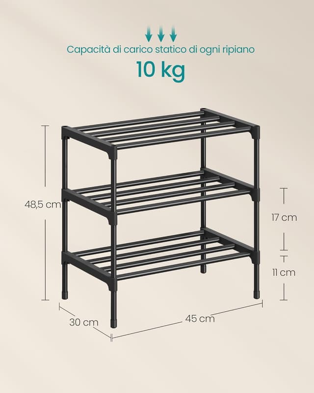 Thumbnail 2 de SONGMICS Scarpiera slim LSA113BH01 con 3 ripiani, 30 x 45 x 48,5 cm (impilabile, in metallo)