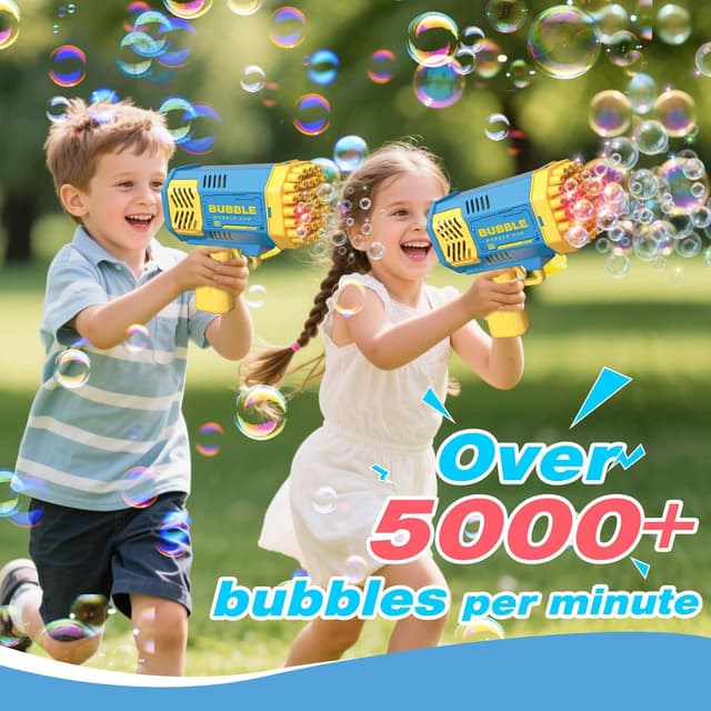 Detalle de JONEG 2-Pack Bubble Machines for Kids (Ages 3–8) with Bubble Solution
