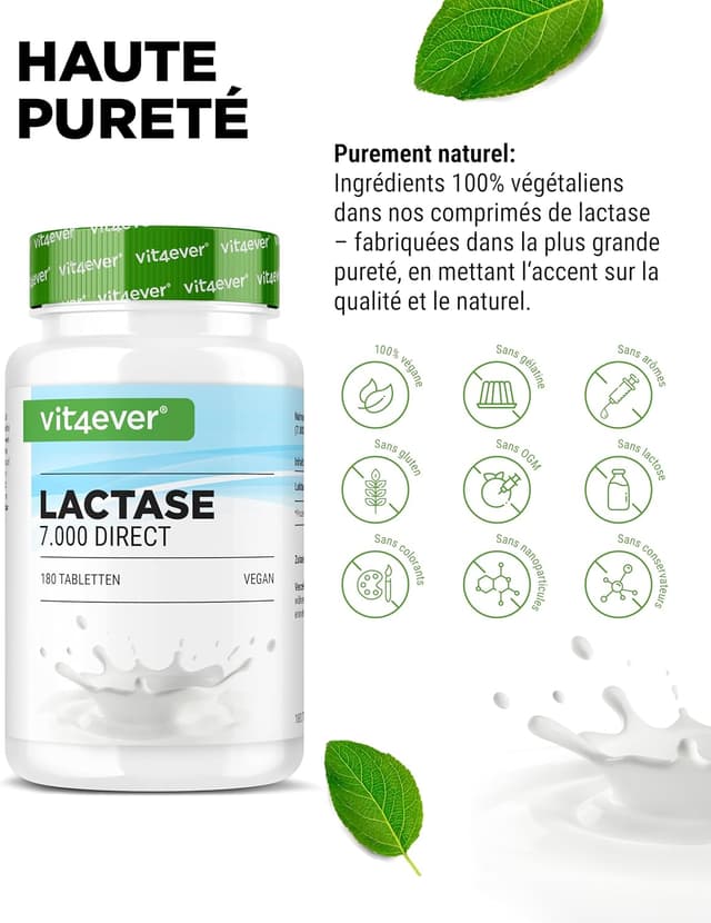 Detalle de Vit4ever Lactase 7.000 (180 comprimés) à effet immédiat, vegan