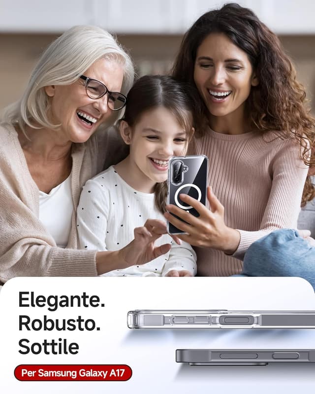 Detalle de LeYi Cover magnetica per Samsung Galaxy A17 5G con custodia trasparente e 2 vetri temperati fotocamera