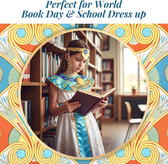 Thumbnail 6 de WIKITOT Egyptian Costumes for Girls (Aged 5–13) – Full Egyptian dress-up set for World Book Day & Halloween